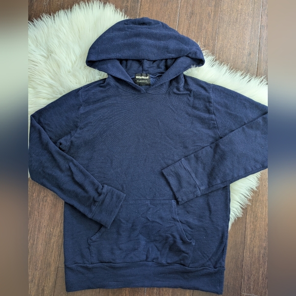 Monrow Dark Navy Blue Hoodie Supersoft Pullover Hoody L Large - Picture 1 of 6